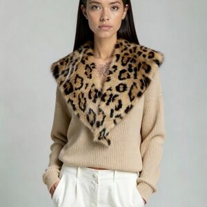 Vintage leopard print animal print stole collar faux fur.